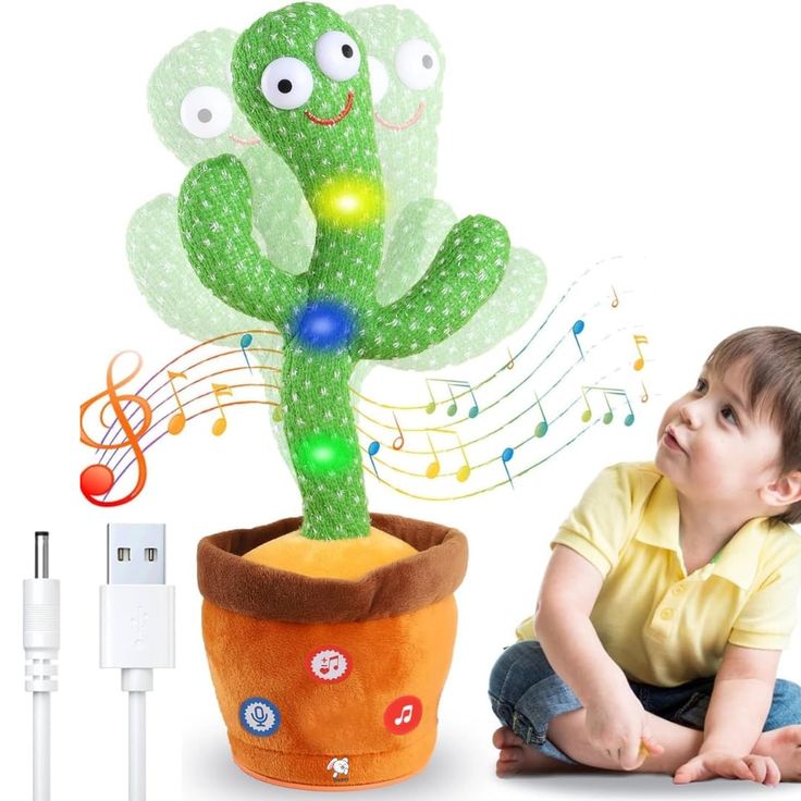 Dancing Cactus Talking Toy Kids Children Plush Electronic Toys Baby Singing Wriggle Voice Recording Repeats What You Say LED Lights Toddler Educational Funny Gift