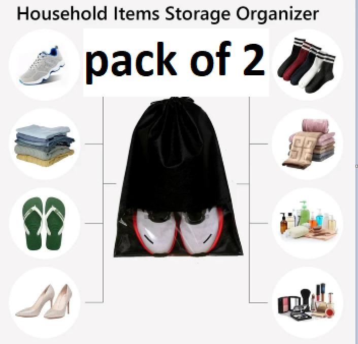 Portable Shoe Storage Organizer Bag Non Woven PVC Clear Window Travel Shoe Bag Black