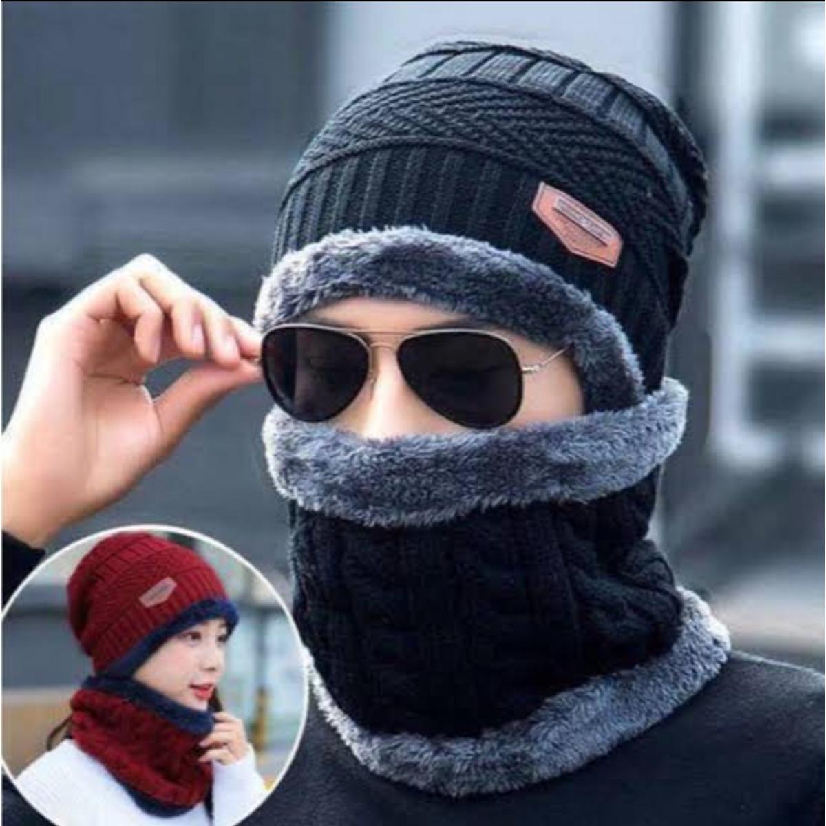 Beanie Cap Neck Warmer Beanie Full Set-2 Piece Cap + NeckWarmer/Hat & Warmer/Topi Hat Cap Neck Warmer MufflerBeanie Cap Winter Caps For Women Men Children Sardi Ki Topi