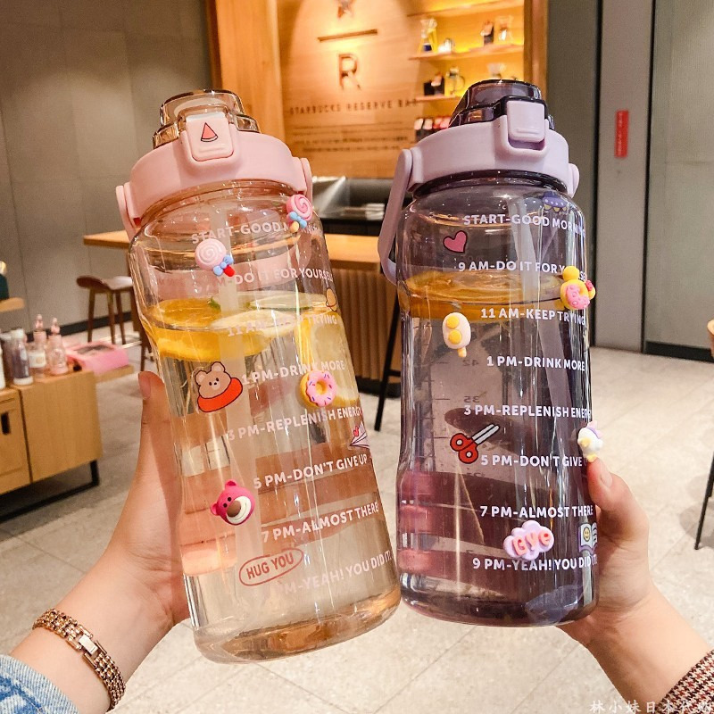 2000ml | 3pcs Water Bottles Set Sports, BPA Free, Leak-proof Water Bottle Cups with Drinking Time Straw, Fitness Bottle for Family, Office, Gym Outdoor Travel Car school