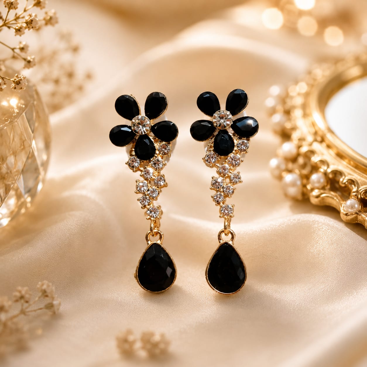 Crystal Flower Drop Earrings, Party Wear Jewelry, Floral Jhumkay, Long Tassel Earrings, Traditional Earrings for Girls, Stylish Korean Earrings