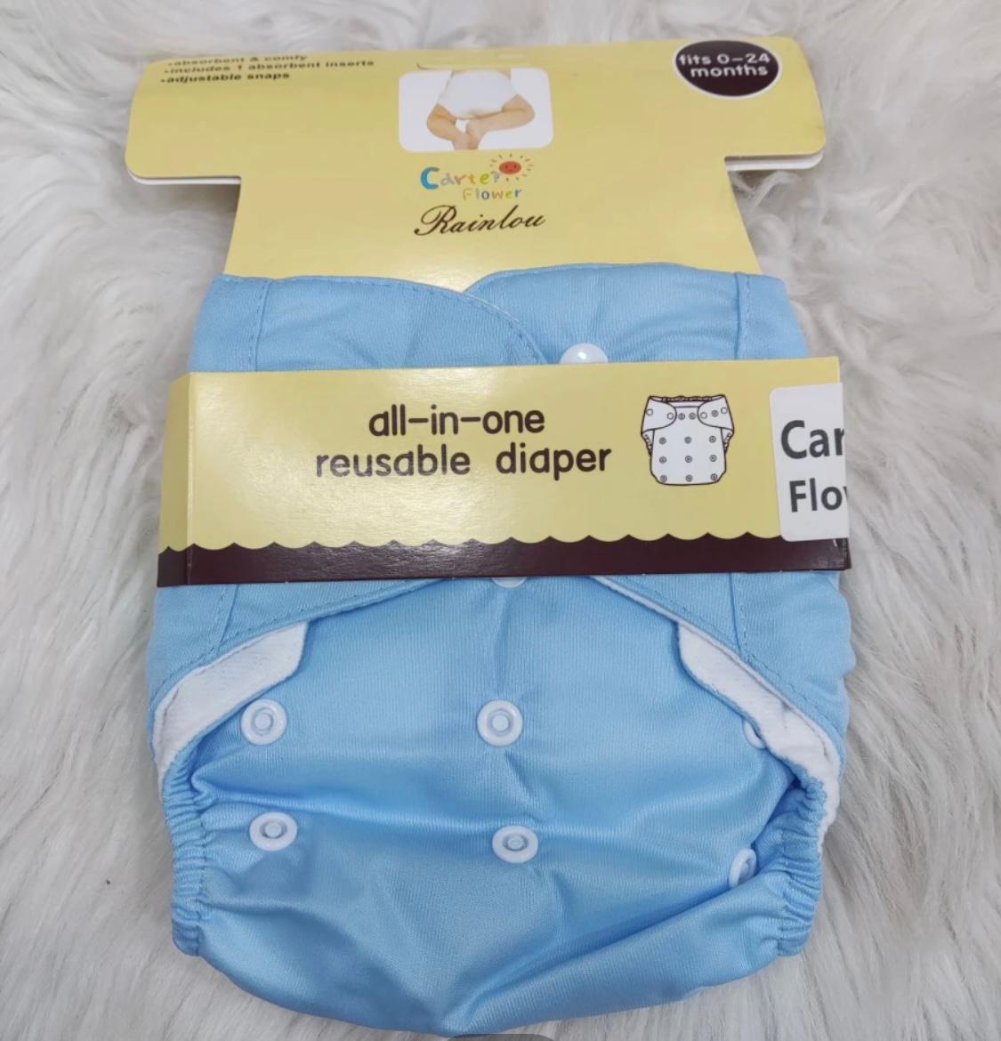 Adjustable All-in-One Cloth Diaper with Absorbent Inserts, Waterproof, Washable, Reusable for 0- 60 Months