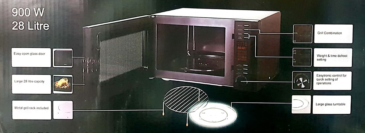Homage Microwave Oven Hdg 282B - 28 Litres - Grill Included - Defrost System - Special Edition