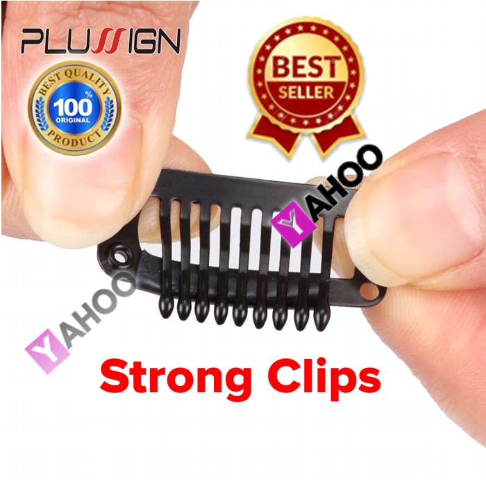 5 Clips U-Shaped Clamp for Hair Extensions Wig Clips DIY Comb Black Frame & 10Pcs Brown Snap Clips U-Shape Metal Clips