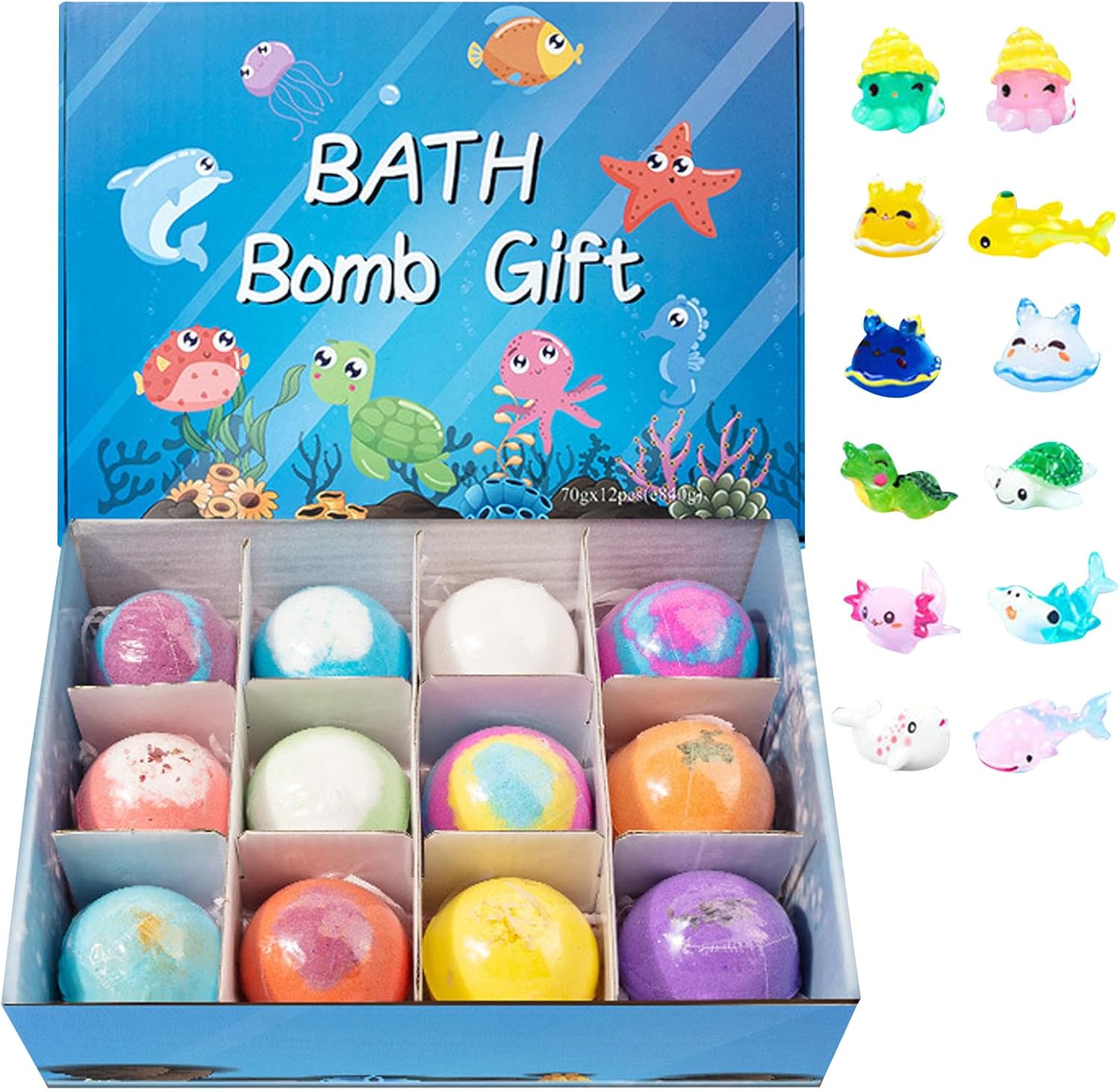 12 Pcs Ocean Toy Bath Bombs Box Set | Baby Bathing Ball Special Toy Inside Bubble Bath Fizzy for Kids | Body Skin Care Aesthetic Magic Fun Pack | Special for Kids || Global Gadgets