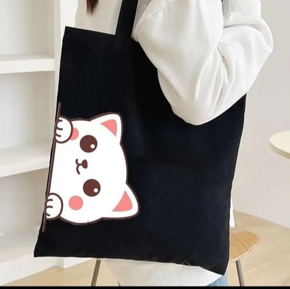 Floral Printed Black Canvas Tote for Her