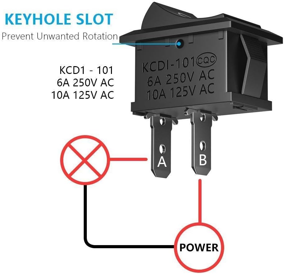ON/OFF Rocker Switch | Mini Boat Toggle SPST 2-Pin 10A 125V / 6A 250V AC/DC | Pack of 5/10/25 PCS | KCD1 Switch for Electronics, Car & DIY Projects