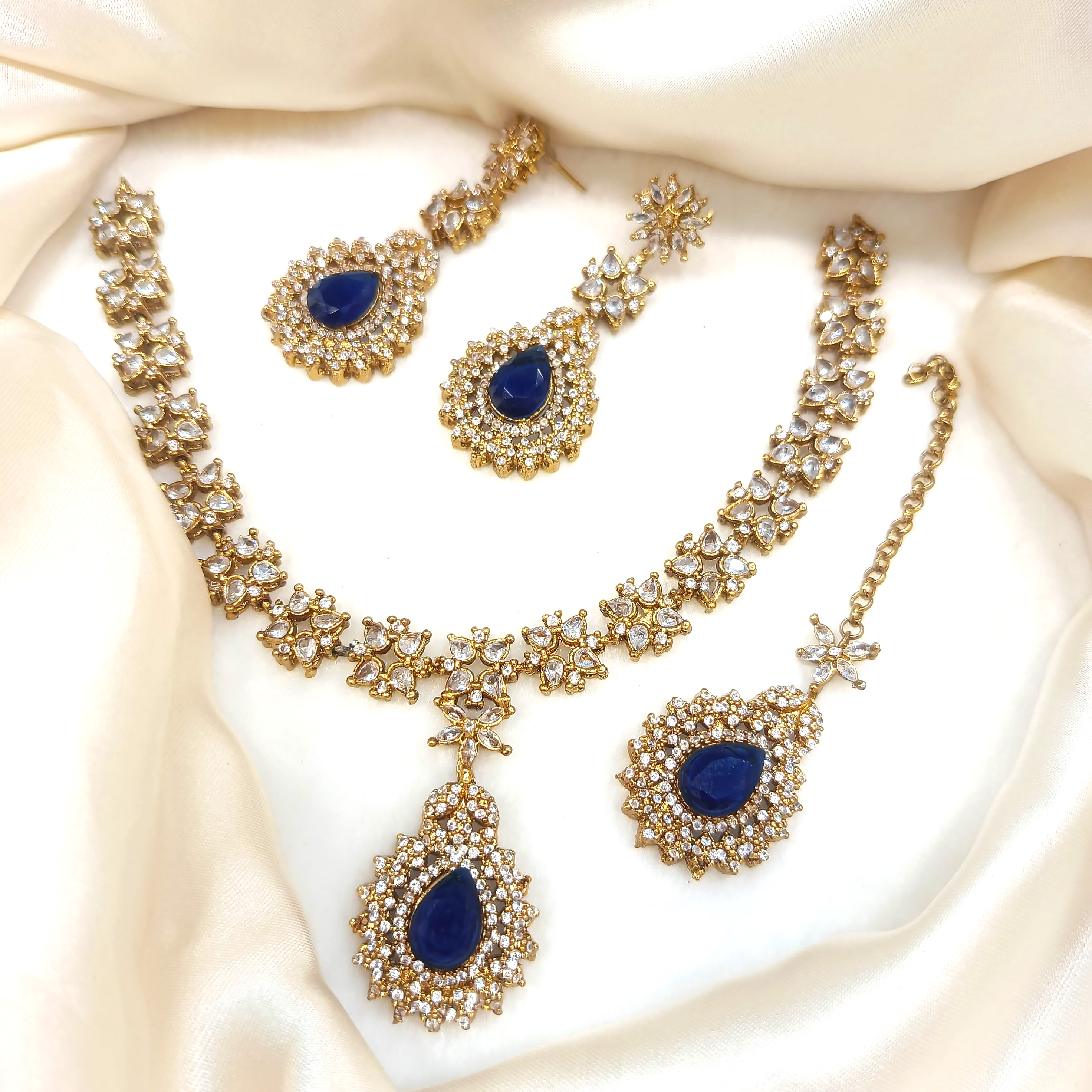 Necklace Set With Earrings And Tikka, Zircon stone work fine quality product
