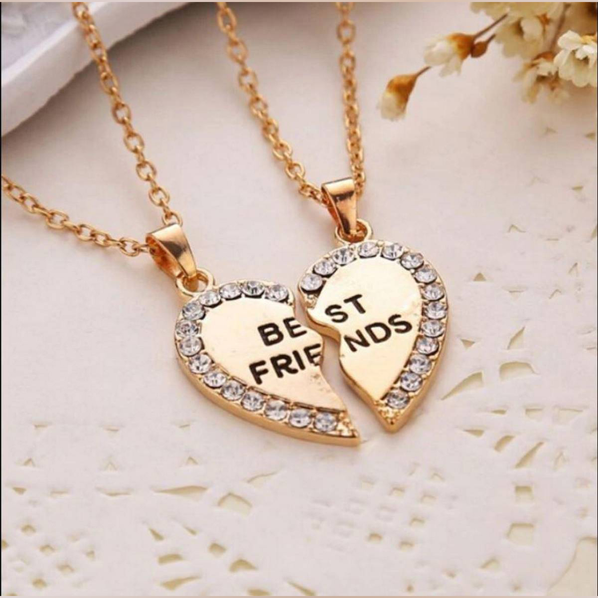 Stainless Steel Big Broken Heart Double Chain Pendant