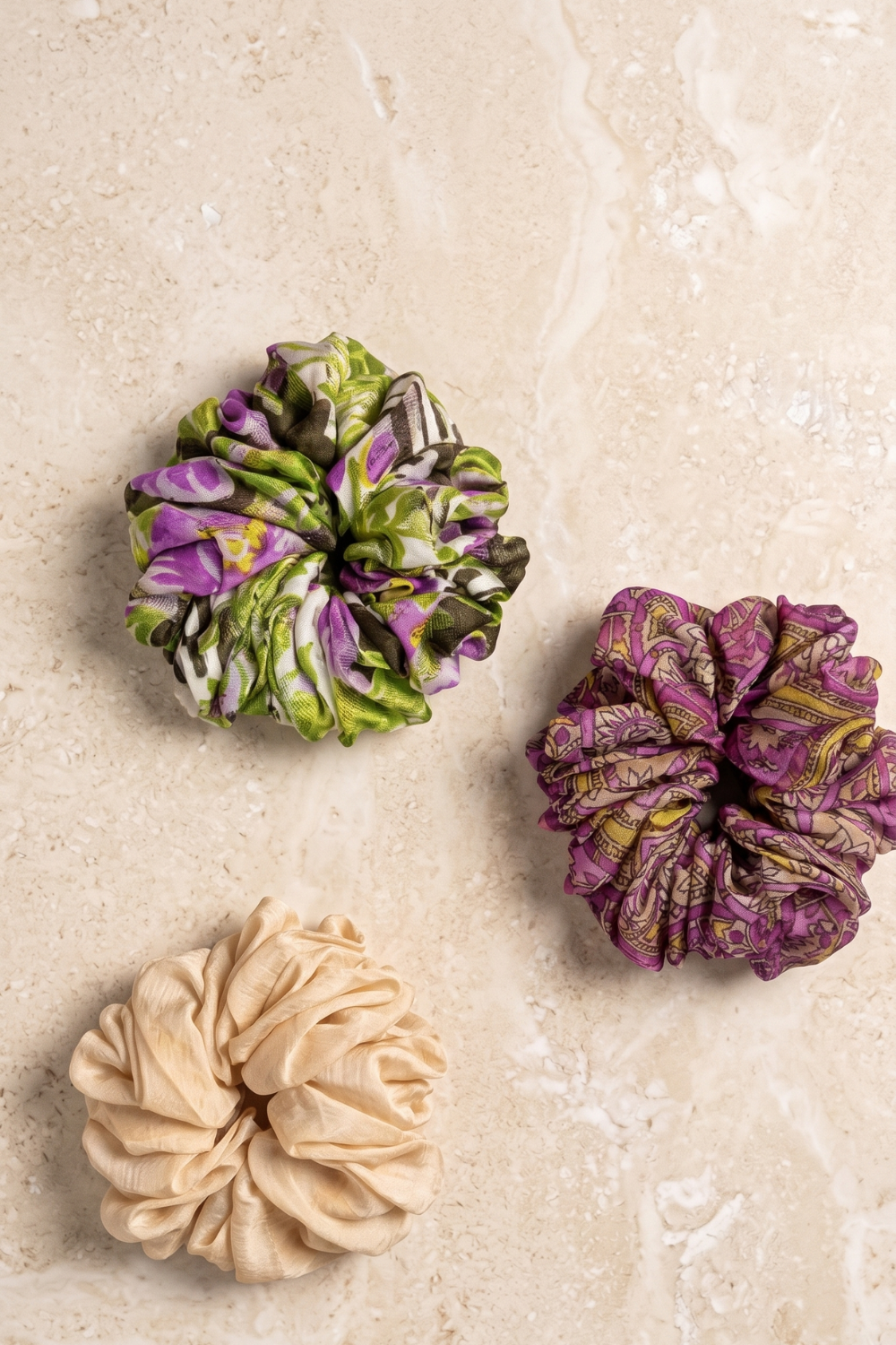 Pack of 12 Premium Floral & Plain Fabric Scrunchies For Girls & Women  | Soft Elastic Hair Bands, Ponytail Holders & Hair Accessories