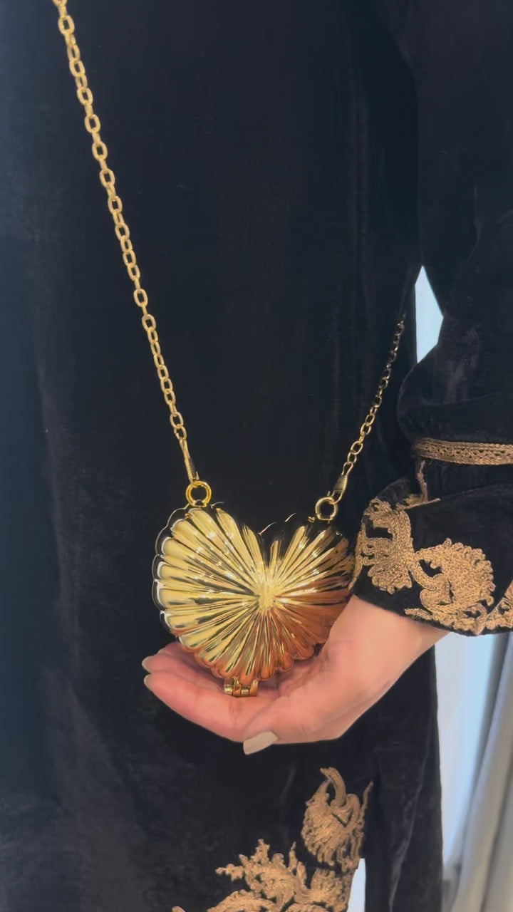 Most Trendy Mini heart clutch Metallic / Acrylic Clutch With Long Chain For Women & Girls