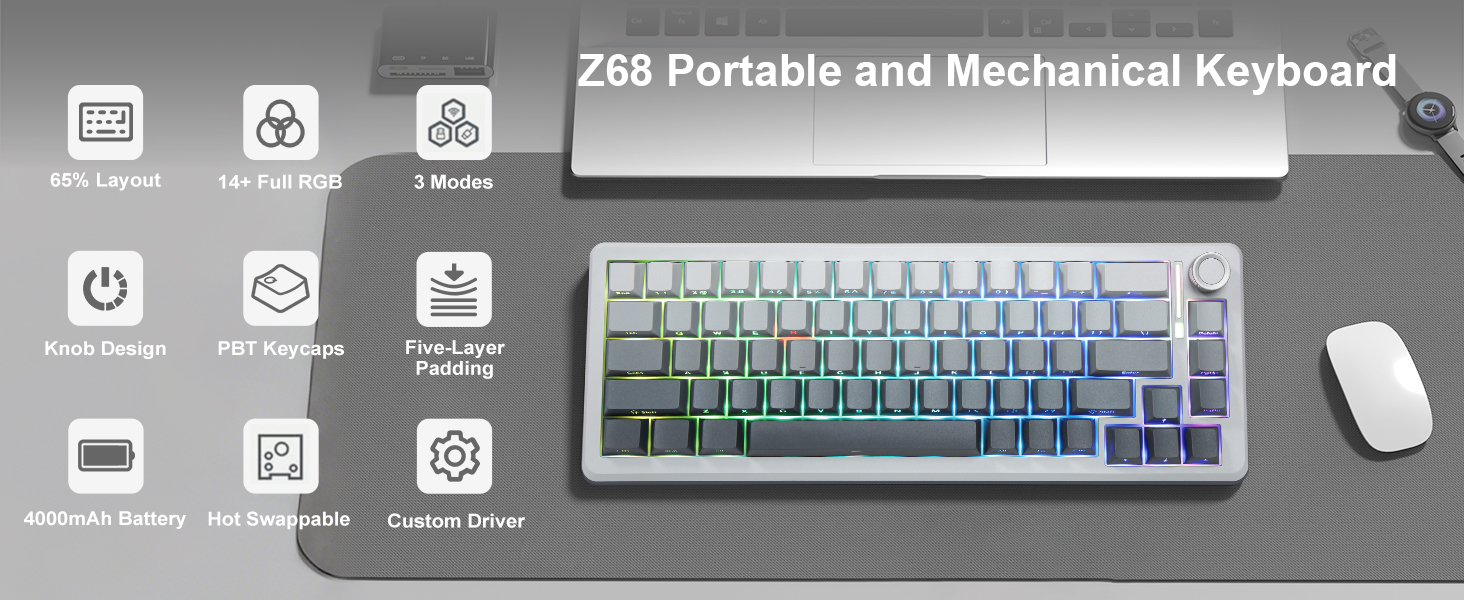 E-YOOSO Z-68 Tri-Mode Wireless 65% Mechanical Gaming Keyboard Gradient Gray RGB 68 Keys Hot Swappable Silver Wood Switches 18 34e325a521ed10cde23ac5729f2cffe1