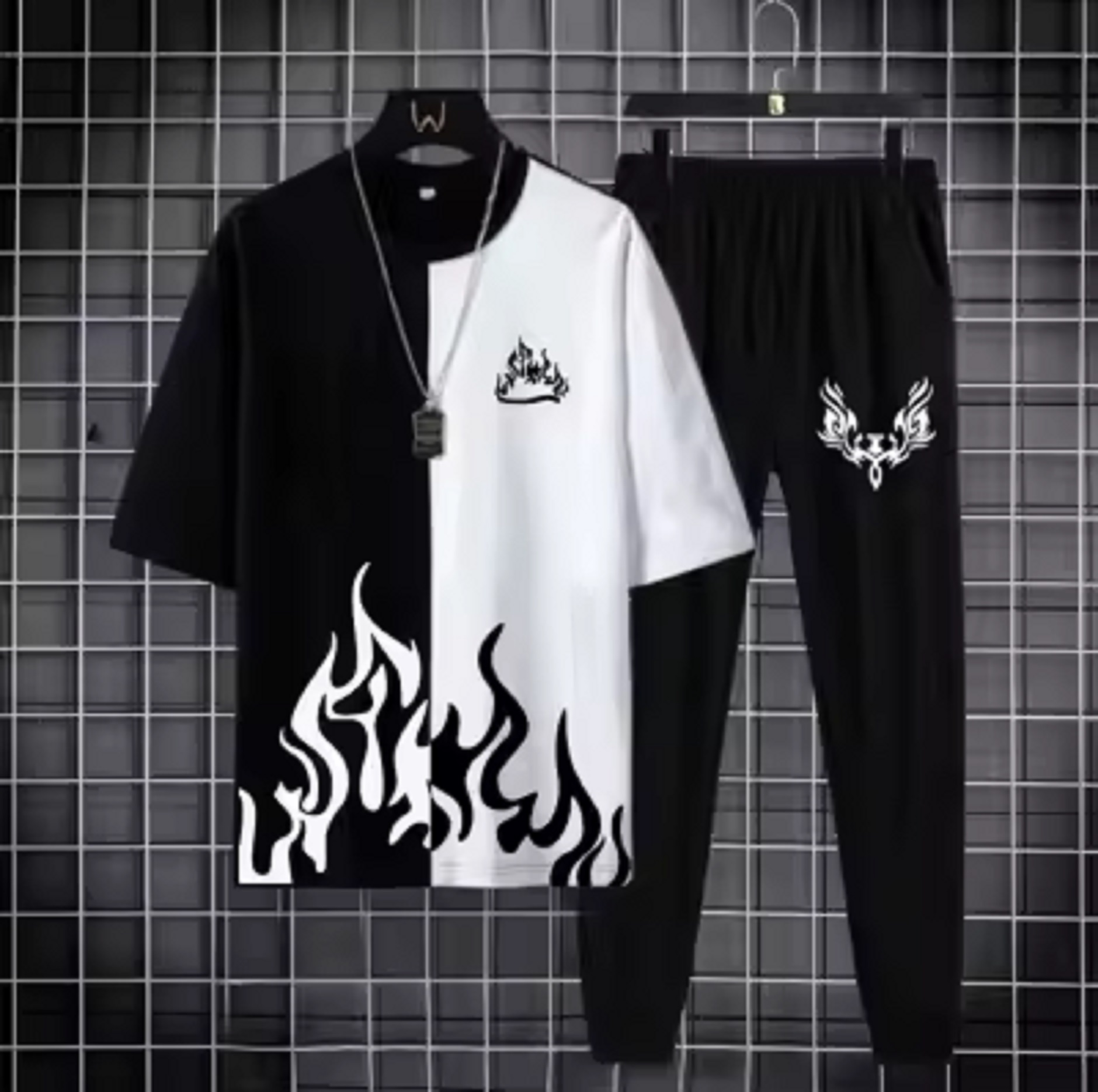 New trendy fired printed black & white premium quality tracksuit for men and boys