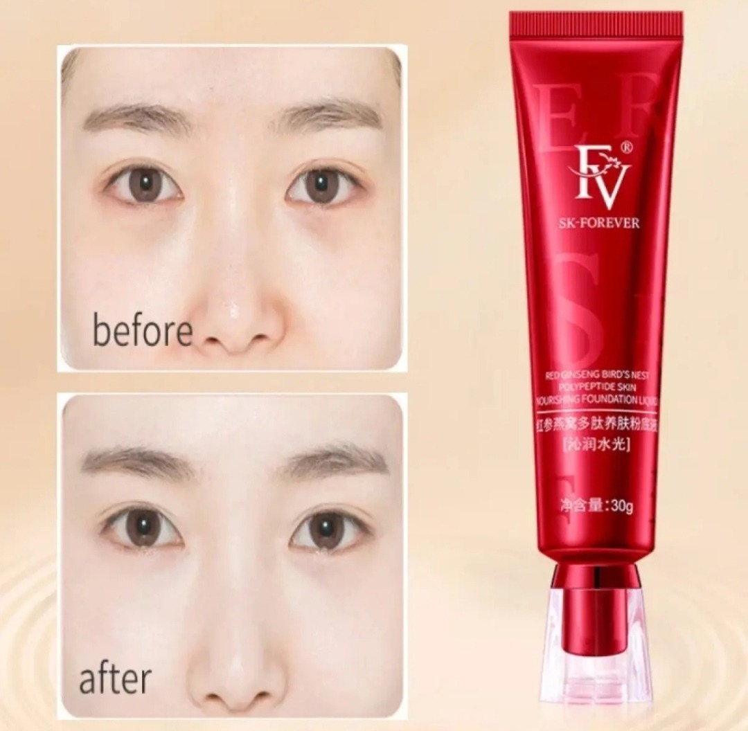 FV Foundation Tube China Red Original (Ivory) Oil Absorb Liquid Foundation Best Tube Foundation Full Coverage Base 30g ( Original )