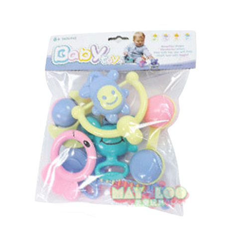 5 Pcs Newborn Baby Rattle & Teether Set – Hand Chew Toys with Crib Bell | Sensory Toys for Infants