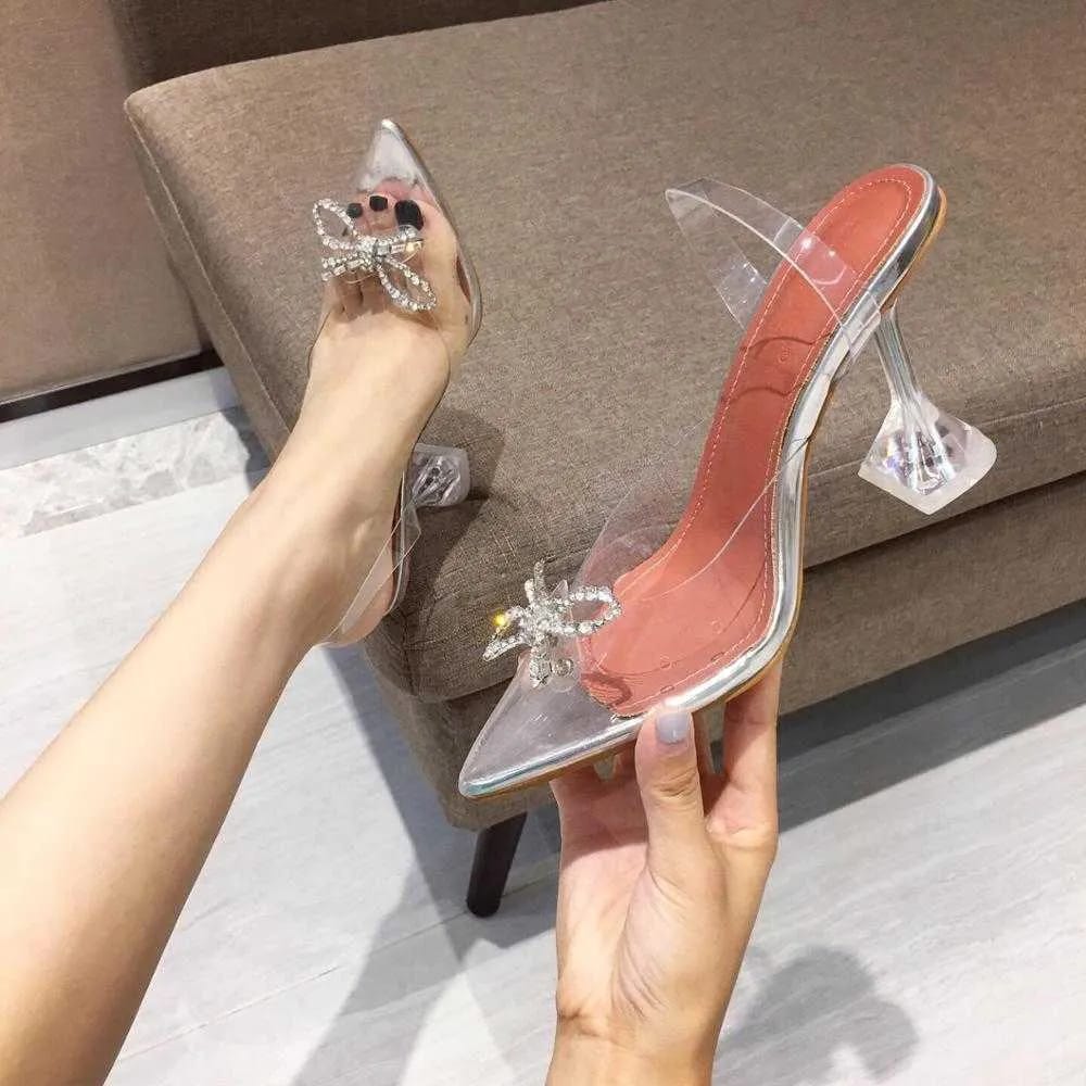 Transparent Trending and stylish Bowknot clear vinyl Diamond kitten heel for women stylish awesome