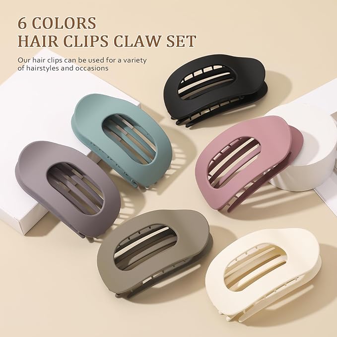 Matte Flat Hair Clips for Women | French Flat Round Hair Claw | Large No-Slip Hair Barrettes in Random Colors for Thick & Thin Hair | Gift-Ready Hair Accessory