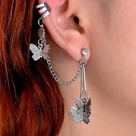 Pair Of Ear Cuff Earring Butterfly Chain Tassel Stylish Earings For Girls Fashion Stylish Korean Jewellery For Girls