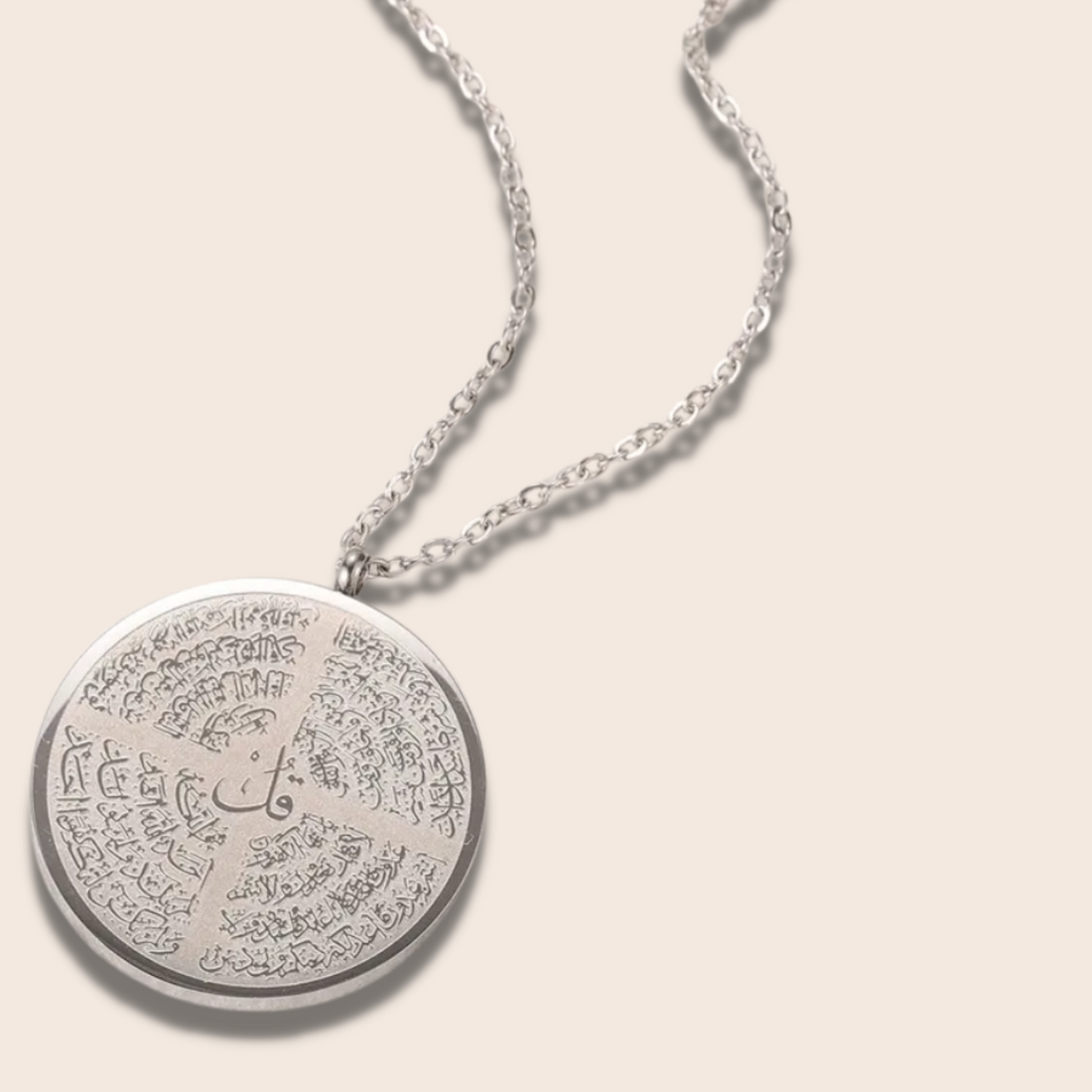 4 Qul Necklace – Engraved Islamic Pendant for Men & Women, Stainless Steel, Perfect Gift for Eid, Ramadan, or Special Occasions