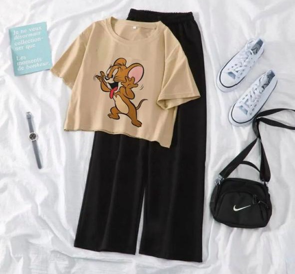 Printed Crop Tees With Flapper Half Sleeves Night Suit For Women And Girls