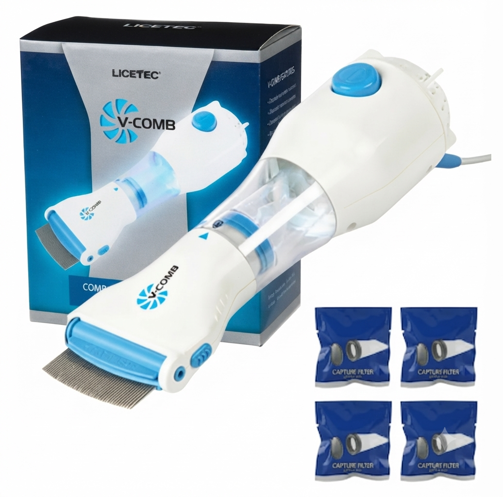 V Comb, Anti Lice Electric Comb, Head Lice Machine with Filters, Lice Removal Machine, Anti Lice Machine with Steel Comb, Rechargeable Anti Lice Comb with 4 Filters, Lice Egg Removal Machine V Comb Electronic Head Lice Removal Machine Anti Lice Machine
