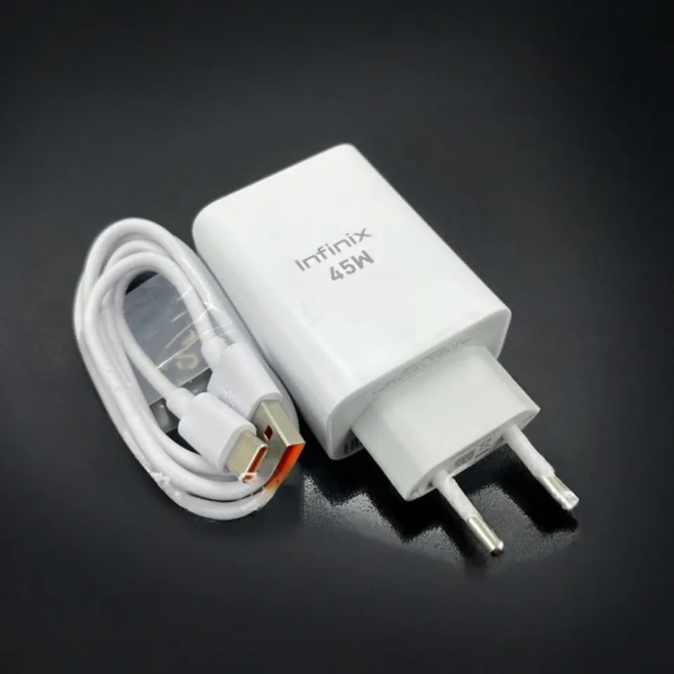 [Original] Infinix 45W Charger | Infinix 45W Fast Charging Adapter with Type-C Cable Compatible With Note 20, Note 30, 40, 40pro 5G, Zero 30, Zero x, Zero xPro Zero 20, Gt 20, Gt 50pro, Hote 40