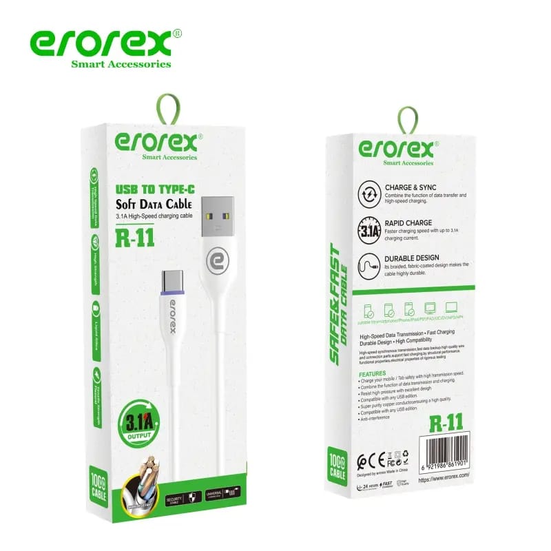 erorex R-11 Soft Data Cable | 3.1A High-Speed Charging & Data Sync