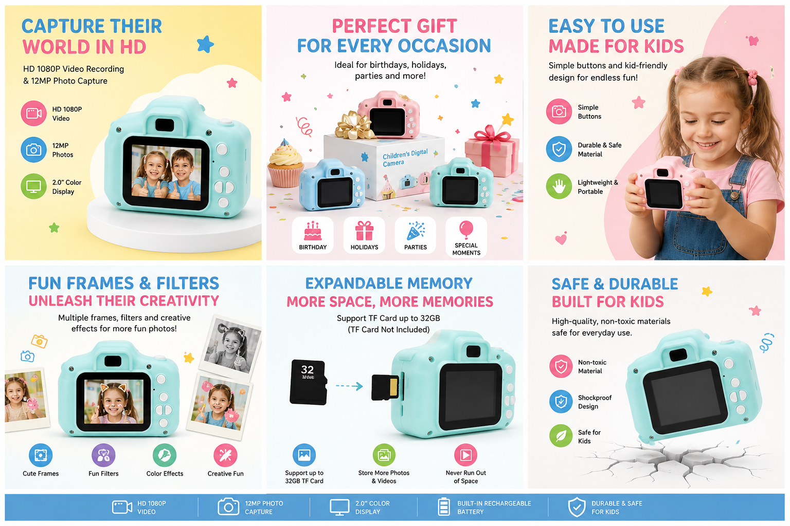 Mini Rechargeable Kids Camera 1080P HD | Digital Photography and Video Toy Camera with 2.0 Inch Color Screen | Portable Lightweight USB Rechargeable Camera for Children | Best Birthday Gift for Boys and Girls Ages 5 to 10 Years Old