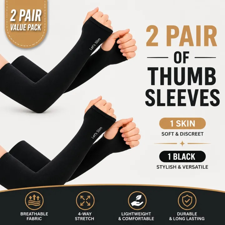 2 Pair Sleeves With Thumb Whole Free Size for Sun Block Anti Slip Summer Outdoor Riding Sunlight | Arm Sleeves | Thumb Sleeves | Sleeves for Girls | Sleeves for Boys Sports UV Sunscreen Protection Running Cycling Driving Sleeve