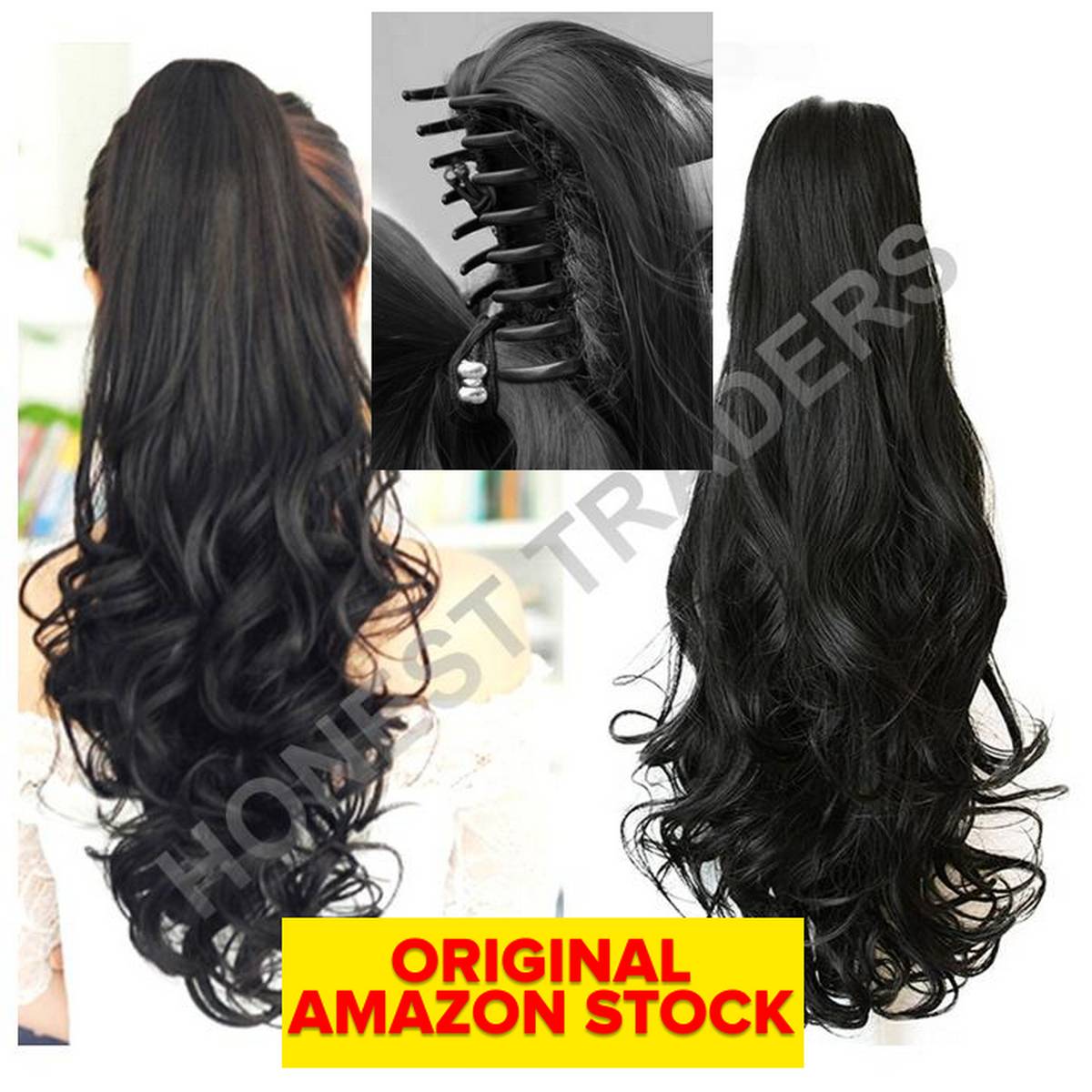 Long Curly Ponytail Hair Extensions With Claw Clip in 26 inches Natural Black Ponytail Hairpiece Weave Pony Tail Synthetic Hair