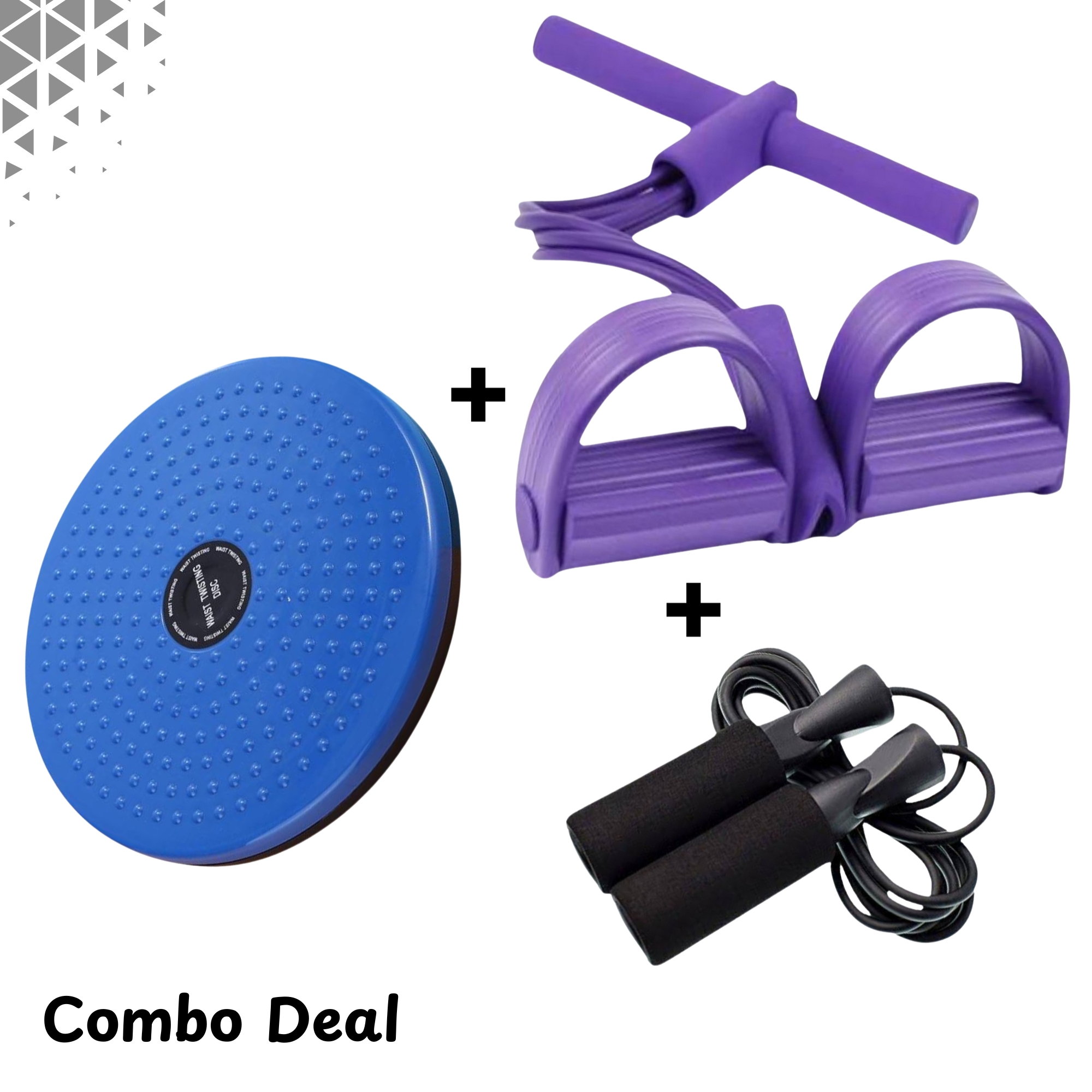 COMBO DEAL OF RUBBER TUMMY TRIMMER + COLORED TWISTER PLATE + JUMP ROPE FOR WORKOUT