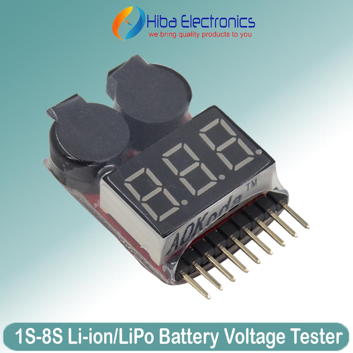 1S-8S Li-ion LiPo Battery Voltage Tester with Adjustable Buzzer Alarm for RC Drone Batteries