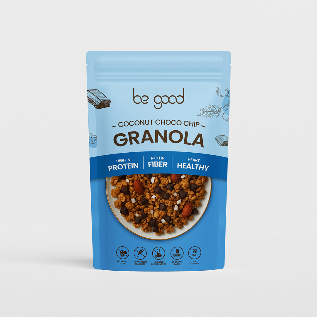 Be Good Coconut Choco Chip Granola | Nuts Granola Pack | Oats, Almonds, Chocolate Chips, Walnuts, Honey & Coconut | Crunchy High Protein & Fiber Snack