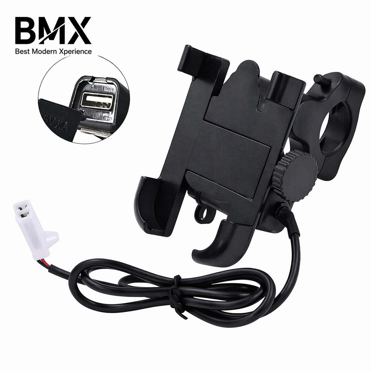 Metal Bike Mobile Holder with USB Charger | Heavy Duty Motorcycle Phone Holder | Universal Handle Bar Mount All Phones Mobile Holder Adjustable Mobile Holder Riding Mobile Holder  Long Ride Mobile Holder