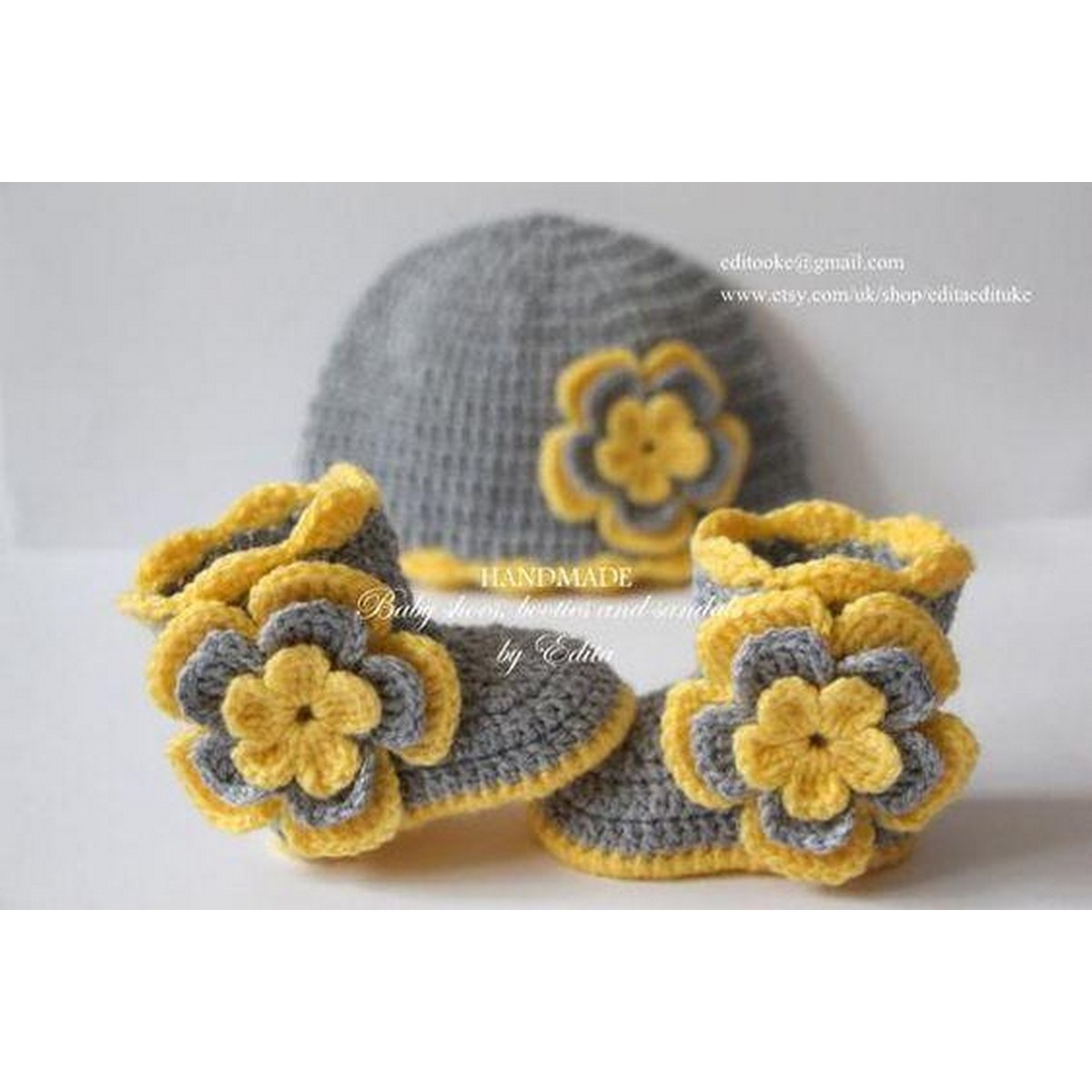 Handmade Crochet baby booties and cap For Girls