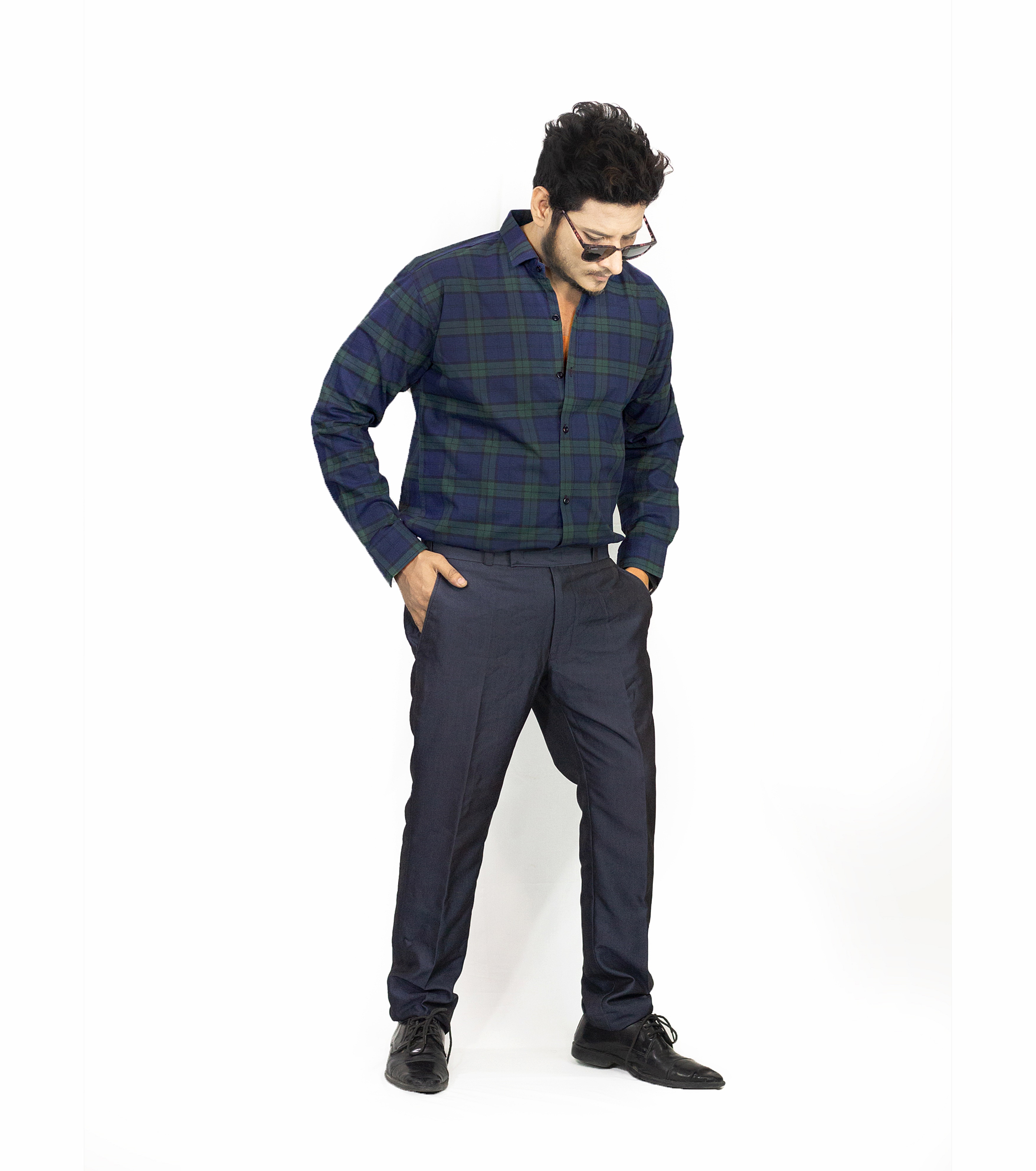 Auditors®️ Mens Semi-Formal Cotton Check Shirt Navy Blue Colour Soft Cotton Fabric For Mens - For Office and Events