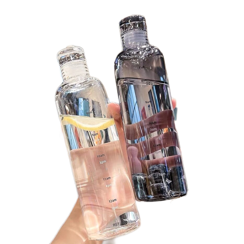 Plastic Water Bottle With Time Marker Leakproof Drink Bottle Drop-Resistant Sport Water Bottles