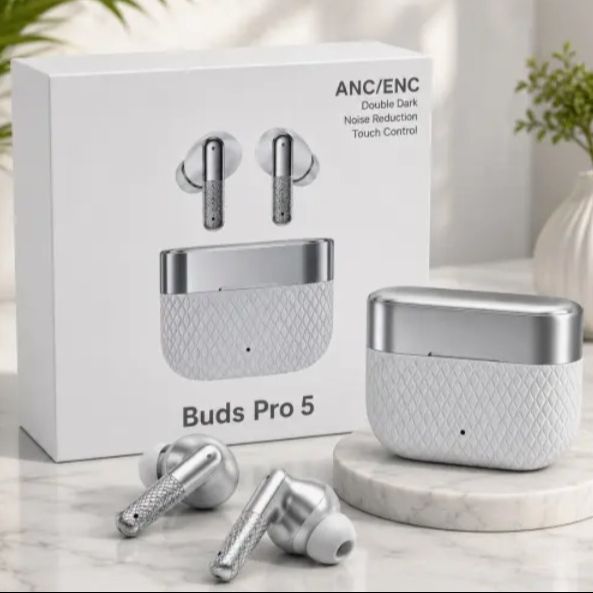 Buds Pro 5 Bluetooth Earbuds with ANC ENC, HD Sound Quality, Touch Control, Type C Charging, 30H Battery Timing, Noise Cancellation Wireless Earphones, Stereo Audio for Music, Calls & Gaming