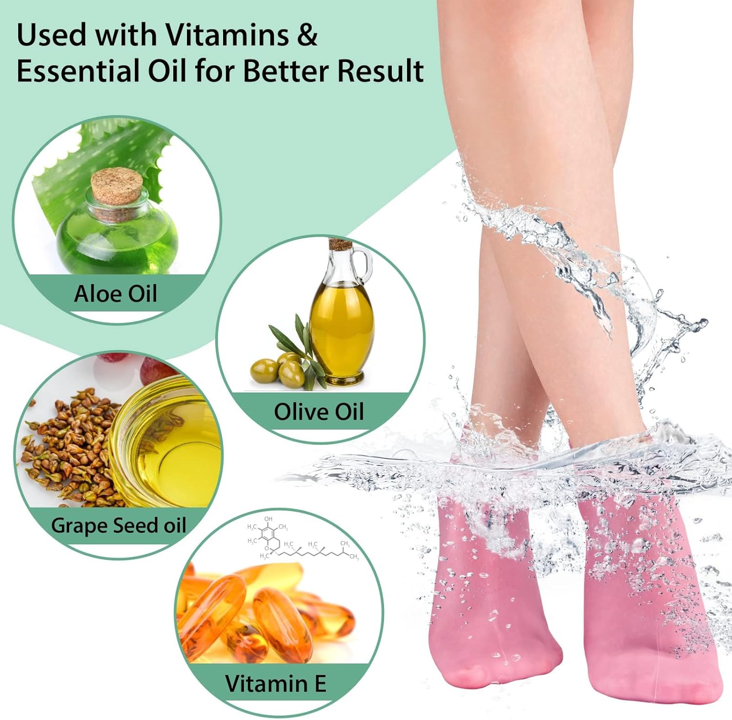 [Bundle Of 2] Moisturizing Socks Silicone Gel Heel Pad Socks Skin Color & Half Heel Pads