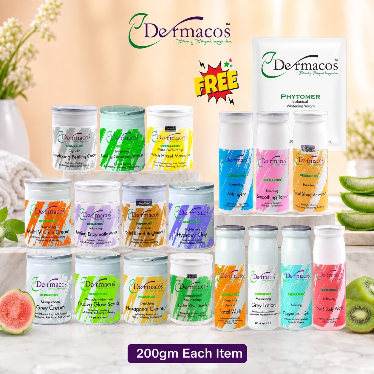 Complete Facial Kit (200gm Each) Pack of 18 + Phytomer Botanical Brightening Mask (30gm) | Personal Care Set