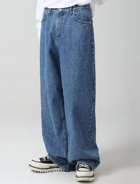 Men's Loose Fit Wide Leg Denim Jeans Retro Baggy Streetwear Trousers Casual Straight Leg Denim Pants
