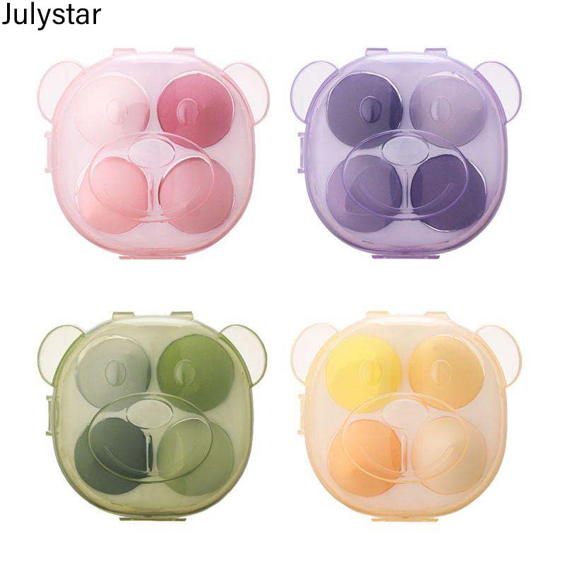 Julystar 1 Box 4pcs Transparen Bear Box Pack Makeup Sponge 4 Color Beauty Sponges Cosmetics Puff For Girls & Women