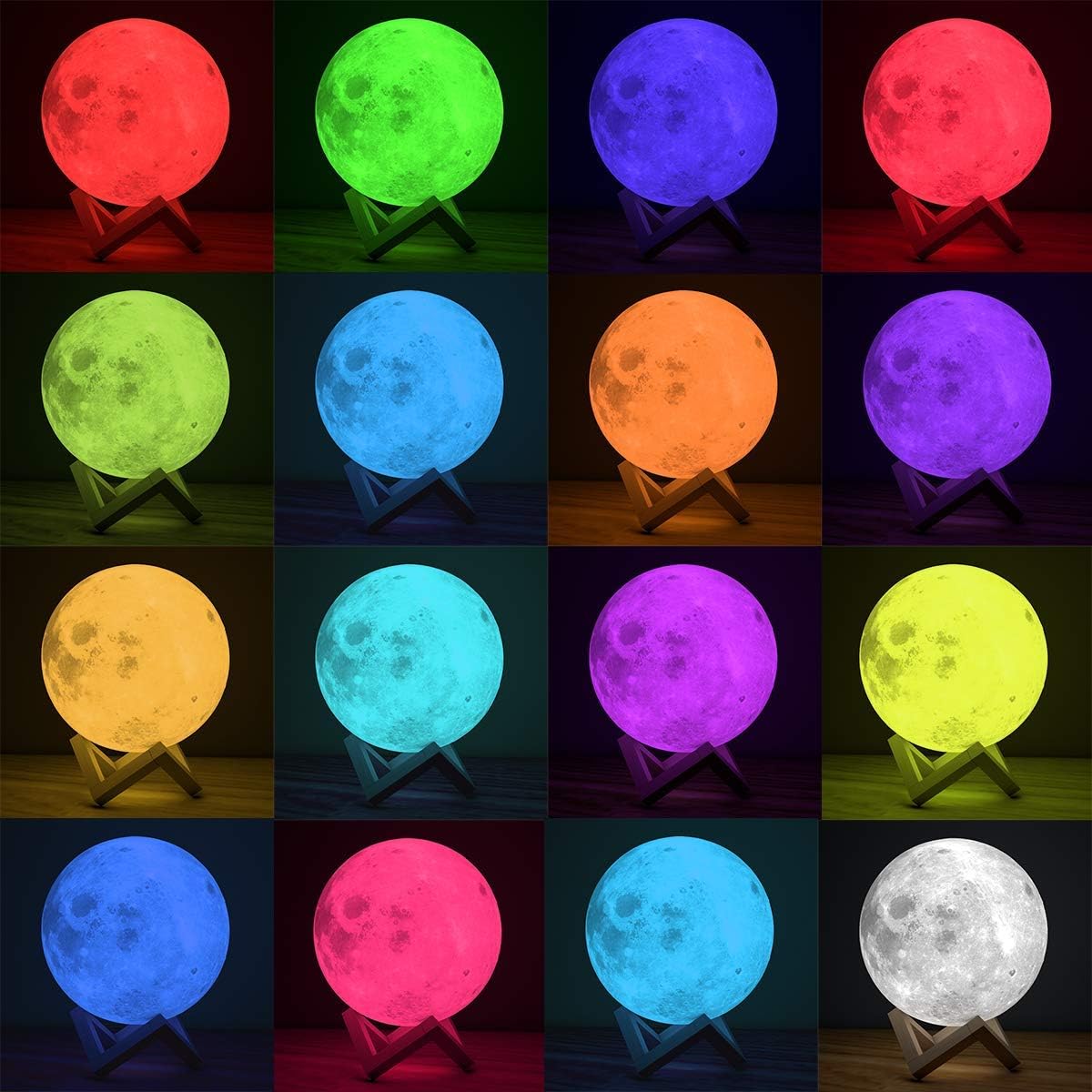 Full Moon Lamp, LED Lunar Night Light Remote Control Table Lamp ...