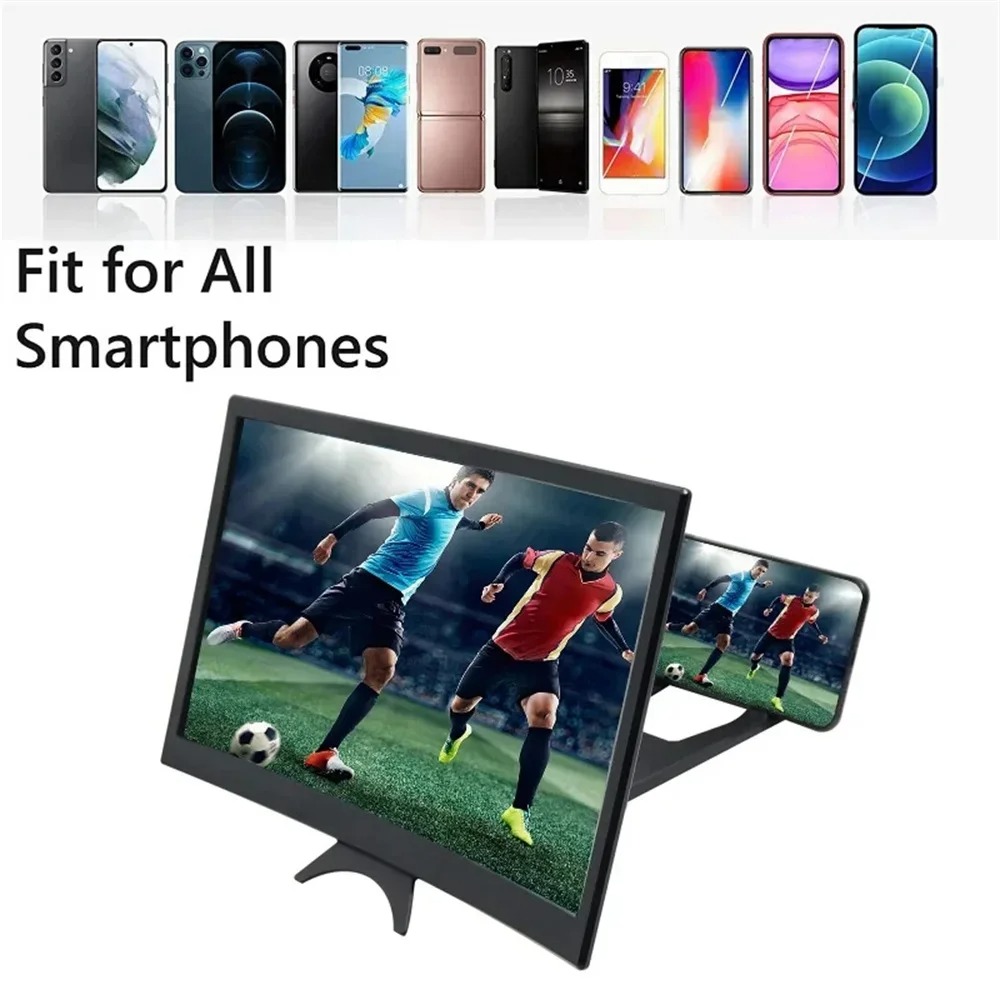 12-Inch Curved Screen Magnifier & 3D HD Mobile Display Amplifier | Universal Portable Desk Holder Stand