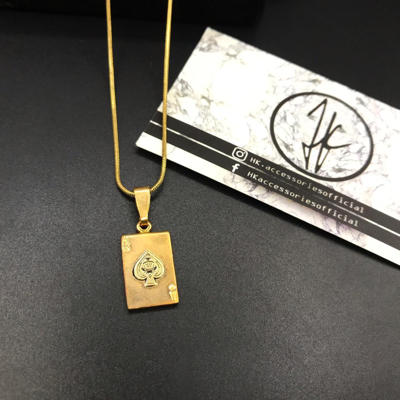 Golden Ace Locket and Chain for Unisex