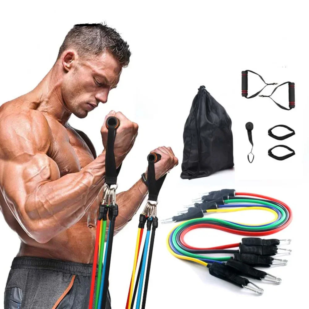 11pcs/Set Pull Rope, Resistance Bands, Portable Fitness Equipment, Ankle Strap, Chest Expander, Elastic Exercise Band