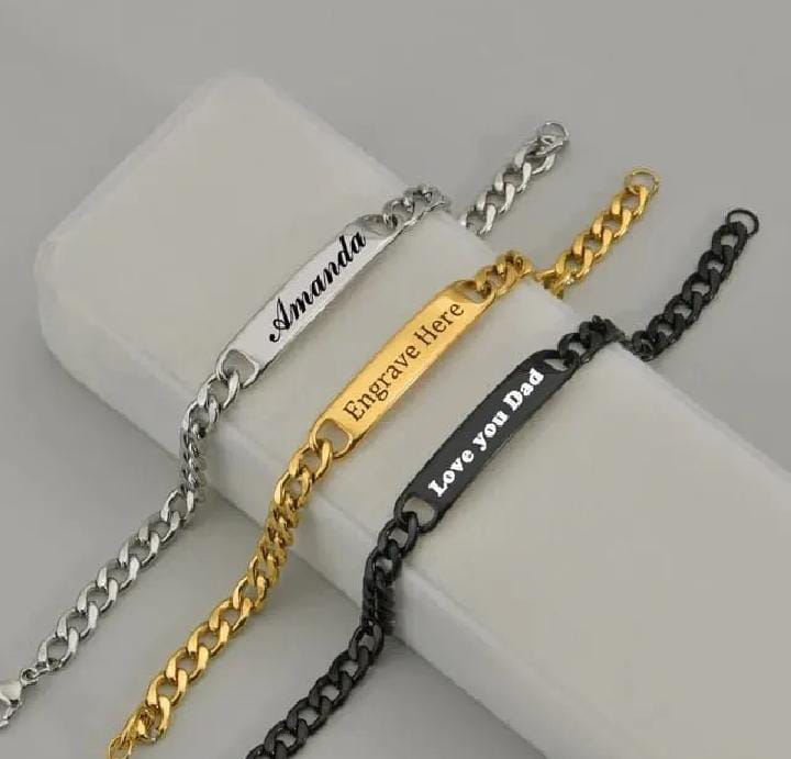 Customized Name Bracelet for Men & Women | Personalized Engraved Bracelet  Bangle | Custom Fashion Wristband for Boys & Girls - 3 Colors (Gold, Silver, Black)