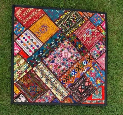 Traditional Multicolor Handmade Patchwork Floor Cushion Cover 27x27 inches
