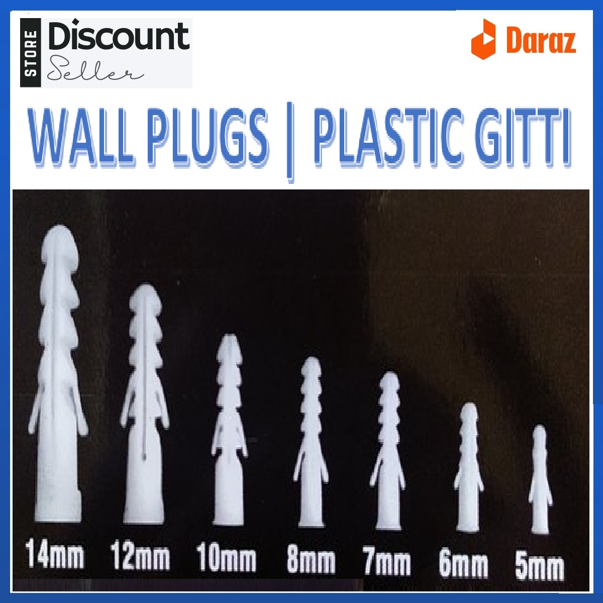 50pcs No5/6/7/8/10/12/14 White Plastic Wall Plugs Plastic Gitti Rawal Plugs Wood Concrete