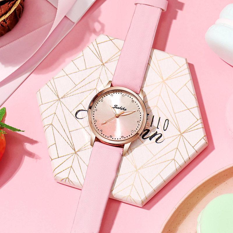 Pink Leather Strap Watch for Women Elegant Watch for Girls Stylish Watch for Ladies